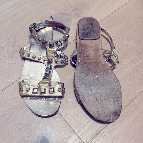 Prada gold with silver stud sandals. With ankle strap. - Picture 2 of 3